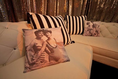 Invision Events custom-designed and produced pillows printed with old beach photographs for the cabanas at Rockefeller Center.