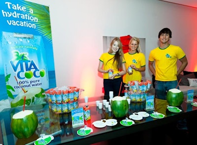 Beverage sponsor Vita Coco offered a nonalcoholic drink option and served samples of fruit-flavored coconut water downstairs.