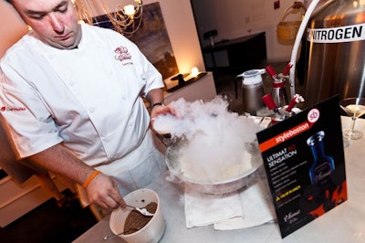 Gargoyles on the Square chef-owner Jason Santos, a Hell's Kitchen finalist, mixed a dessert cocktail with liquid nitrogen.
