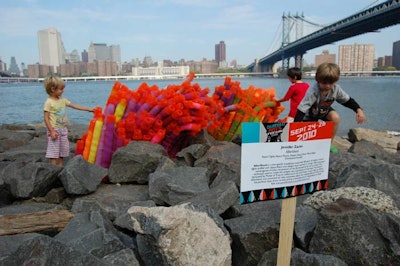 Held Friday through Sunday, the Dumbo Arts Festival offered an array of indoor and outdoor exhibitions, installations, activities, and events. Among these was Jennifer Zackin's 'Aftershock' piece, set on the waterfront of Brooklyn Bridge Park.