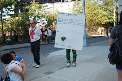 The festival also offered a few roving works, including Agata Olek's 'Crocheted Painting to Shake Hands,' a piece inspired by Yoko Ono's book Grapefruit.