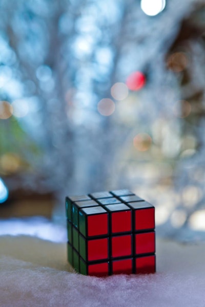 Rubik's Cubes sat atop tables, in tribute to a key prop in the film.