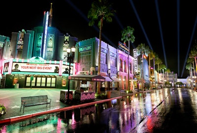The Pantages Theater is located in the Hollywood backlot area of the park.