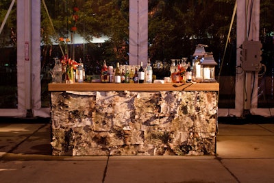 In the cocktail tent, Kehoe's specialty bars were surrounded with natural birch panels.