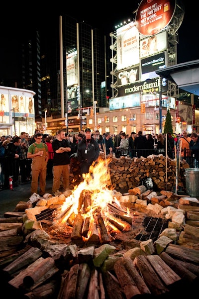 British artist Ryan Gander set up a wood burning campfire at Yonge-Dundas Square for an exhibit called 'Just Because You Can Feel It Doesn't Mean It's There.'