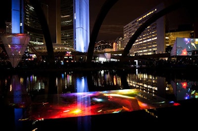 Music, lighting, and video footage filled Nathan Phillips Square from 7 p.m. Saturday until sunrise on Sunday for the multimedia exhibit created by Daniel Lanois.