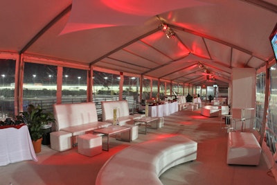 The racetrack used a long, narrow tent design for the Pit Box's second year, to ease traffic flow and create more interior space for guests.