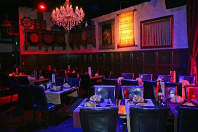 The decor is intended to create the ambience of an exotic, upscale tavern frequented by world travelers.