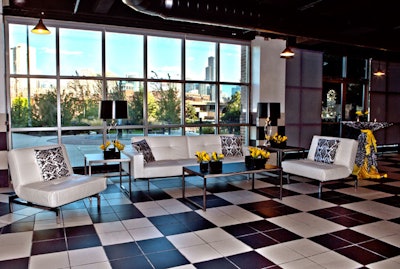 The venue has Art Deco-style black-and-white floors.