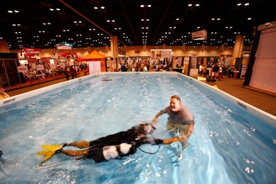 The Diving Equipment and Marketing Association brought a 20- by 30-foot pool, wetsuits, and equipment, so that attendees could try scuba diving at the expo.