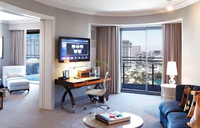 Rooms at the Cosmopolitan include technology control panels and private terraces.