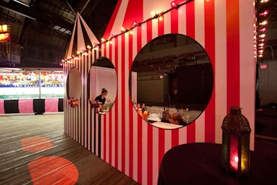 The organizers turned the concession stands, which were used to sell foods like cotton candy, caramel apples, and thunder pickles during the exhibition, into bars for the gala.