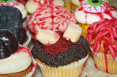 The Cupcakery is offering Halloween-themed treats with decorations that evoke oozing brain matter and severed fingers.