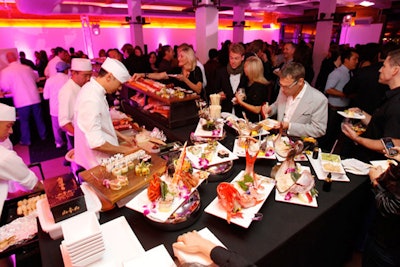 With a roster of nine restaurants planned for its property, the Cosmopolitan of Las Vegas wanted its Saturday night party at the Xchange to show off the talents of its culinary program. Buffet stations included food from Blue Ribbon.