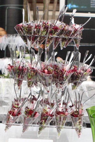 Creative food displays, including salad stations, abounded at parties held at the Magic Kingdom and other Orlando theme parks for the U.S. Travel Association's International Pow Wow.