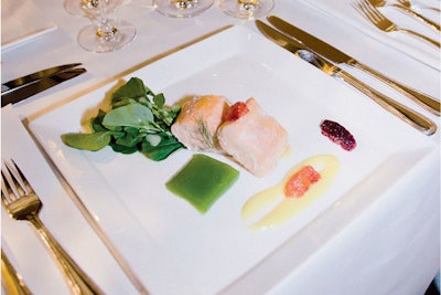 At the Art Institute of Chicago's gala for a new Matisse exhibition, Blue Plate served citrus-poached salmon roulade with Meyer lemon curd, watercress, blood orange, and European cucumber aspic.