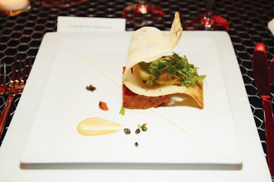 Catering company Creative Edge started its 20th anniversary dinner in New York with an artfully plated tomato tartare.