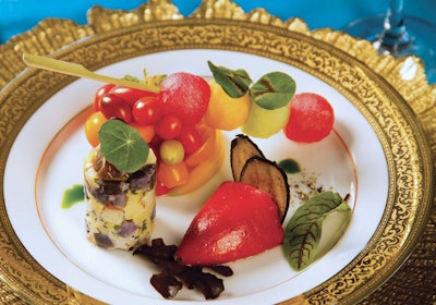 Guests were served an elegant first course of seasonal vegetables from Patina Catering at the Academy of Television Arts & Sciences' Governors Ball in 2009.