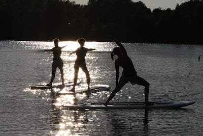 Maui B's teaches one hour 'flo-yo' classes—that's floating yoga—on lakes around Orlando.