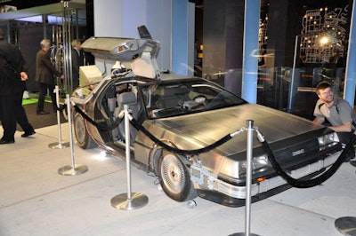 A DeLorean, the futuristic car seen in Back to the Future, sat at the entrance to the hotel, where a Bruce Springsteen look-alike (from the tribute band Glory Days) performed in front of a step-and-repeat as guests arrived.