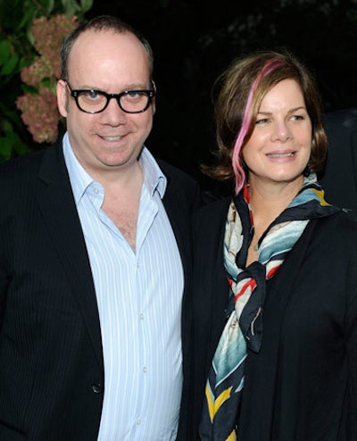 Marcia Gay Harden came to salute Paul Giamatti, star of opening-night film Barney's Version. The weird hair streak, I have no info for.