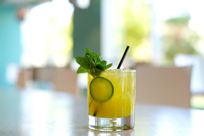 A full bar offers custom cocktails using organic fruits and juices, house-made mixers, and fresh herbs.