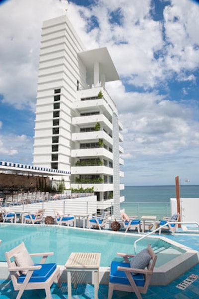 The eighth-floor pool deck and adjacent bar can host parties of 75.