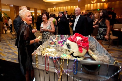 A talking pirate skull entertained guests from a table near the entrance.