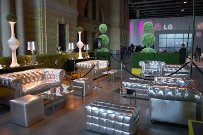 Nicholas Pinney used silver furnishings from Furnishings by Corey to create a V.I.P. lounge in the area known as the fashion environment.