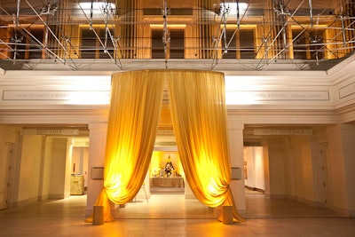 Gold drapes framed the entrance and exit points.