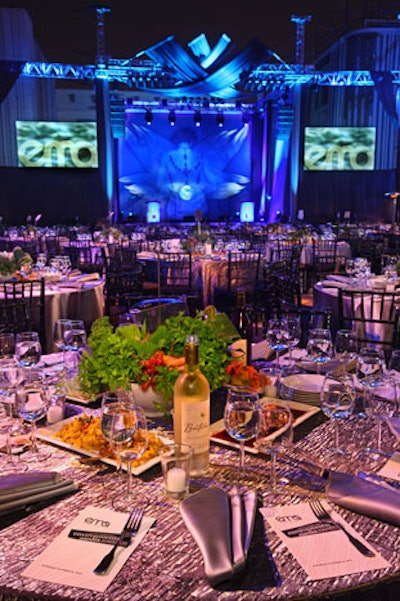 Platinum linens topped tables in a nod to the event's 20th anniversary.