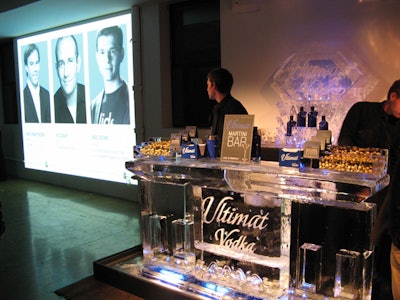 Inside the space, the organizers projected images of its chosen 40. Sponsor Ultimat Vodka created an ice bar where it served martinis to guests.