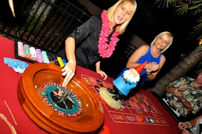 The Travelocity gnome traveled around the party, even making a stop at the casino tables.