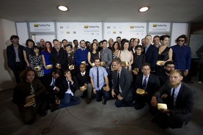 YouTube Play's finalists and judges, including artist Marilyn Minter, posed for a photo in front of the Guggenheim prior to the start of Thursday night's festivities.