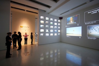 The YouTube Play digital gallery consisted of two sections, a macro experience (pictured) where all the videos were viewable with individual headsets that could be programmed on any channel, and a micro experience where guests could find more detailed information on each individual artist.