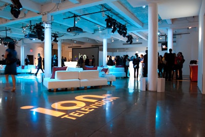 Inside Skylight West on Thursday evening, the television network fashioned a comfortable setup marked by white lounge furnishings and branded gobos.