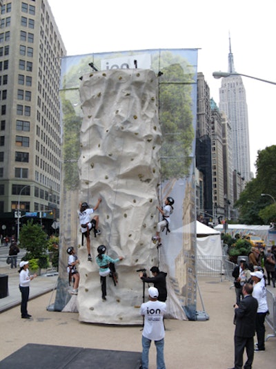 On October 13, Ion erected a rock climbing wall, which it used for a contest. The television network sponsored 20 students from Simon Baruch Middle School 104 for the competition and partnered with WPLJ FM for a second, consumer-focused match.