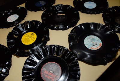 Centerplate regional executive chef Jonathan Barnett sterilized and melted vinyl records and used them as plates for the elaborate chocolate-and-fruit dessert.