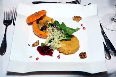 Centerplate's dinner menu had whimsical, arts-themed monikers for each course, such as 'Autumn Still Life' for the savory baby pumpkin salad.