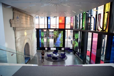 Architect Jeanne Gang designed the new media production center, taking inspiration from television color-bar test patterns.