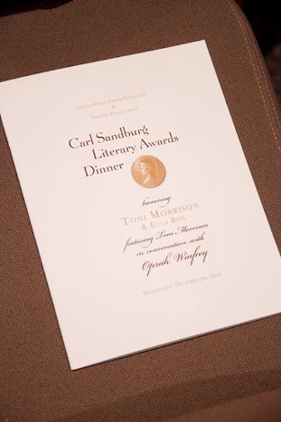 Sponsor Northern Trust underwrote printing costs for the programs, which guests found at each dinner seat.