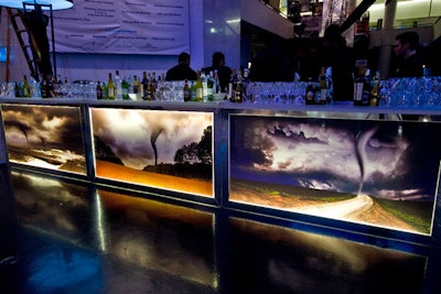 Heffernan Morgan's bars had bases covered in aerial photos of hurricanes and tornadoes.
