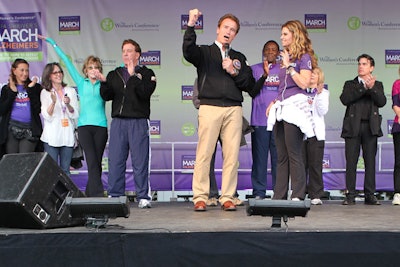Maria Shriver and Arnold Schwarzenegger took to the stage with Jane Fonda, Sally Field, and others at the opening ceremony for the March on Alzheimer's.