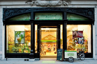 Looking to target holiday shoppers, Harry & David selected high-traffic, visible locations for its pop-up orchards. These include Fifth Avenue at 22nd Street (pictured) in New York, San Francisco's Post Street, and Lenox Square Mall in Atlanta.