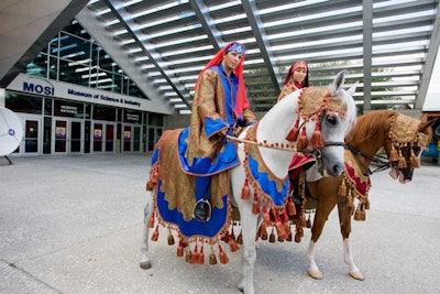 Costumed riders on Arabian horses greeted guests at the entrance to the science museum.