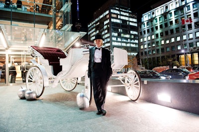 To play up the Cinderella theme, organizers placed a white carriage outside the entrance to the Four Seasons Centre for the Performing Arts.