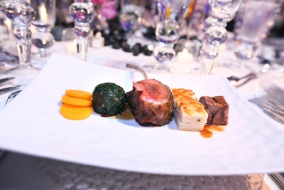 Design Cuisine served a colorful entrée of thyme-roasted Colorado lamb with potato dauphinoise and butternut squash.