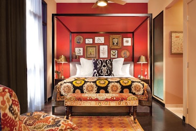 Eclectic furnishings and art pieces make up the look.