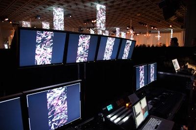 Contemporary artist C.E.B. Reas used equipment from Bentley Meeker to showcase his video installation, a special piece derived from an algorithm, onto custom screens with 16 individual projectors.