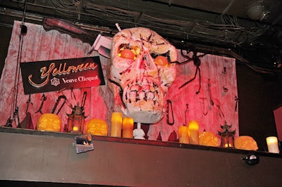 At Veuve Clicquot's Yelloween party at Tao Las Vegas, a blood-spattered skull and various metal implements created a Saw-like vibe.
